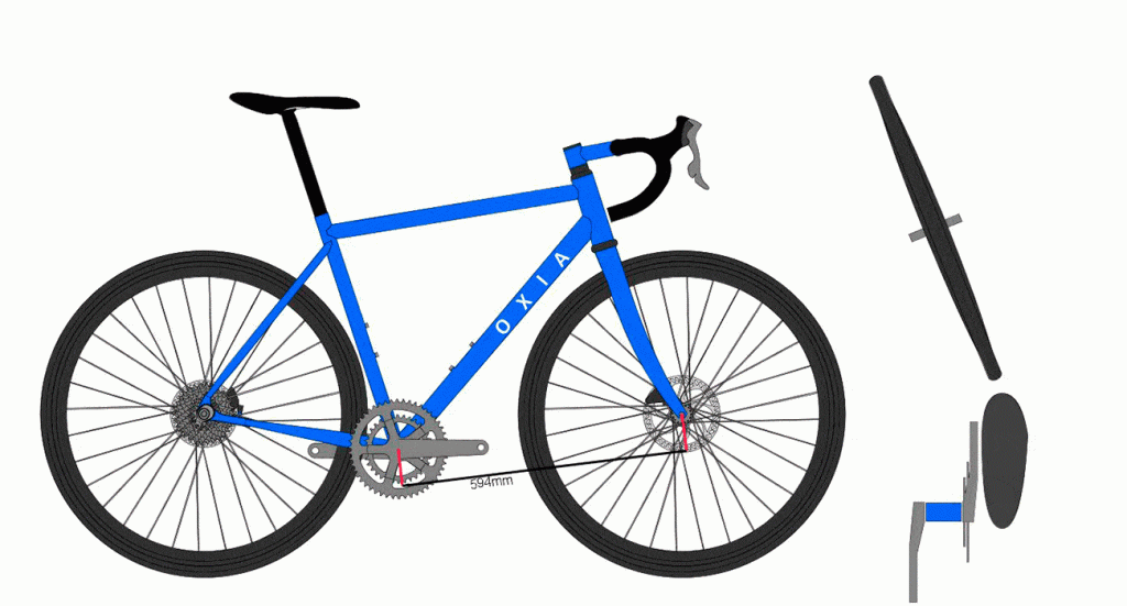 front-center de la geometría de una bicicleta